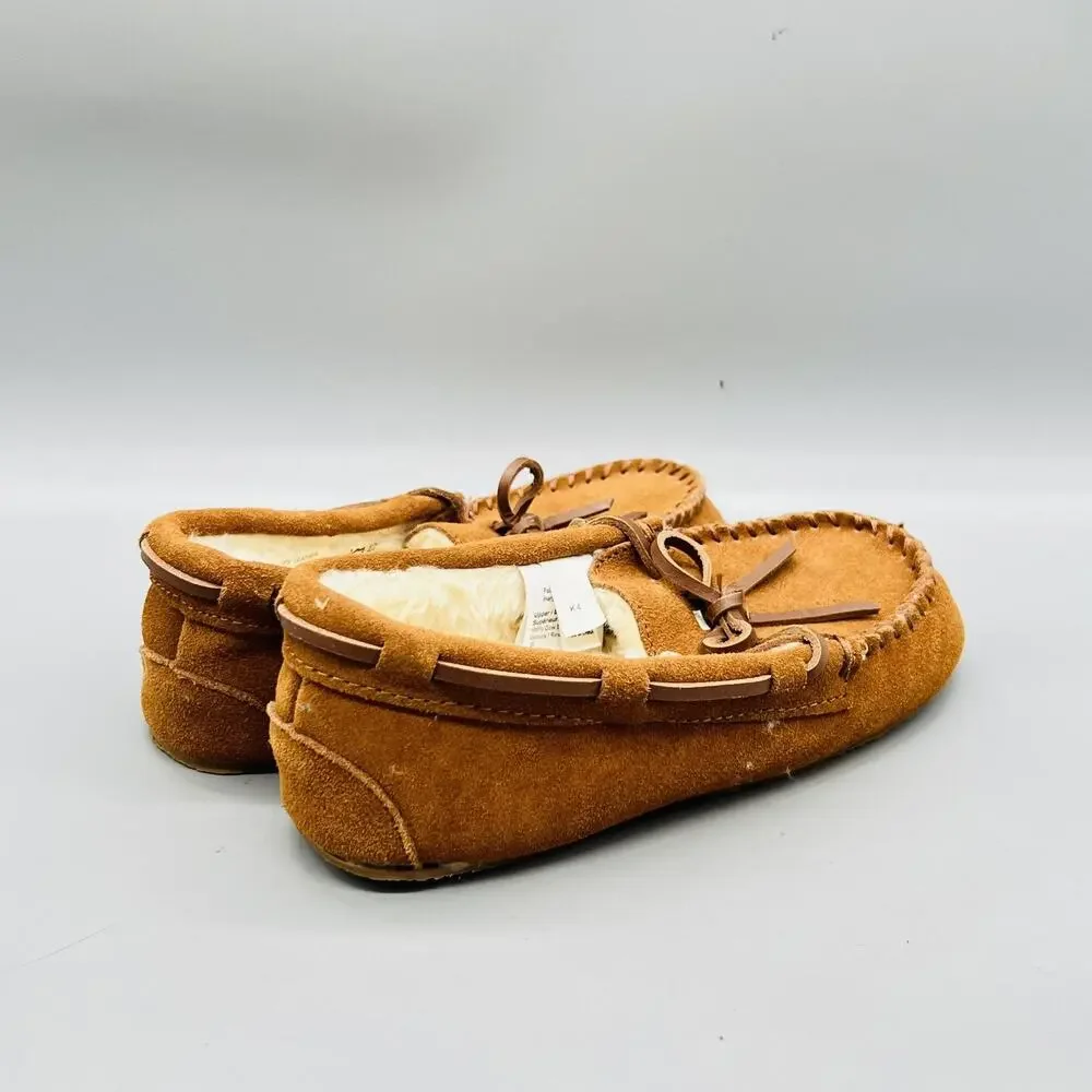 Crewcuts by J Crew Shoes Girls 4 Brown Suede Moccasin Faux Fur Lined Slippers
